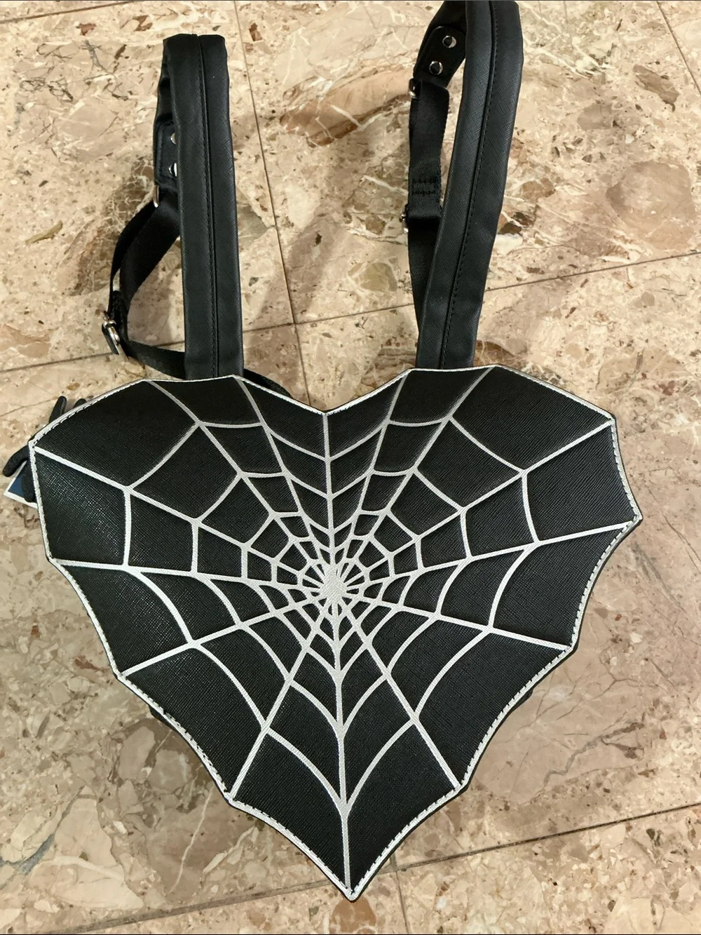 Spiderweb heart shaped backpack with spider zipper pull, Halloween NEW